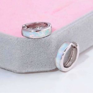 14K White Gold Opal Huggie Hoop Earrings